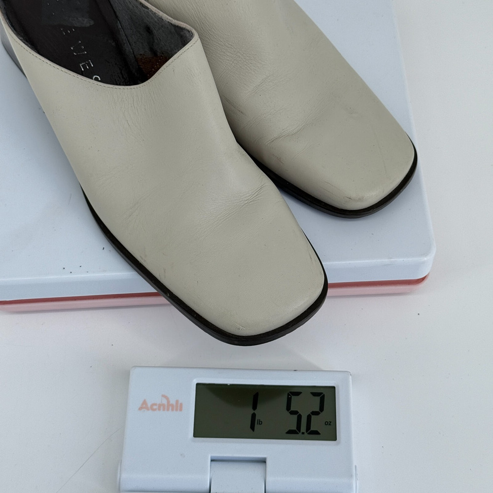 Vtg Nine West Bone White Mules Size 7.5M Block Heel Slip On Minimal 90s Square - Picture 11 of 11